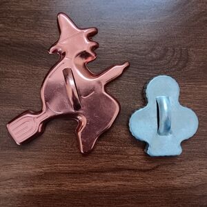 Set of 2 Vintage Metal Cookie Cutters Copper Witch and Silver Club